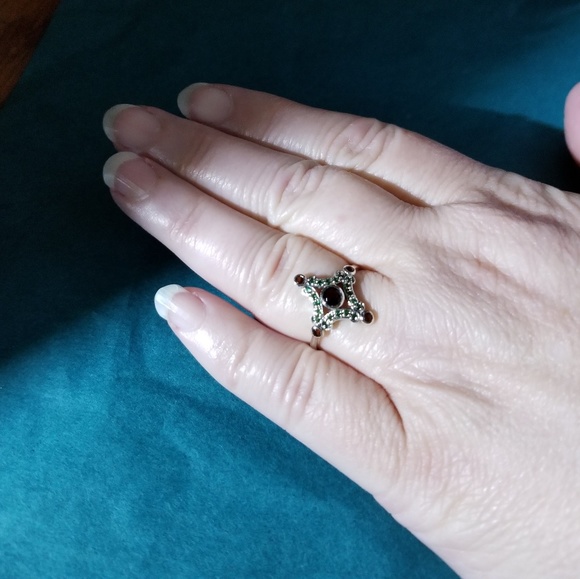 .925 Silver Smoky Topaz & Emerald Filigree Ring 8 - Picture 3 of 7